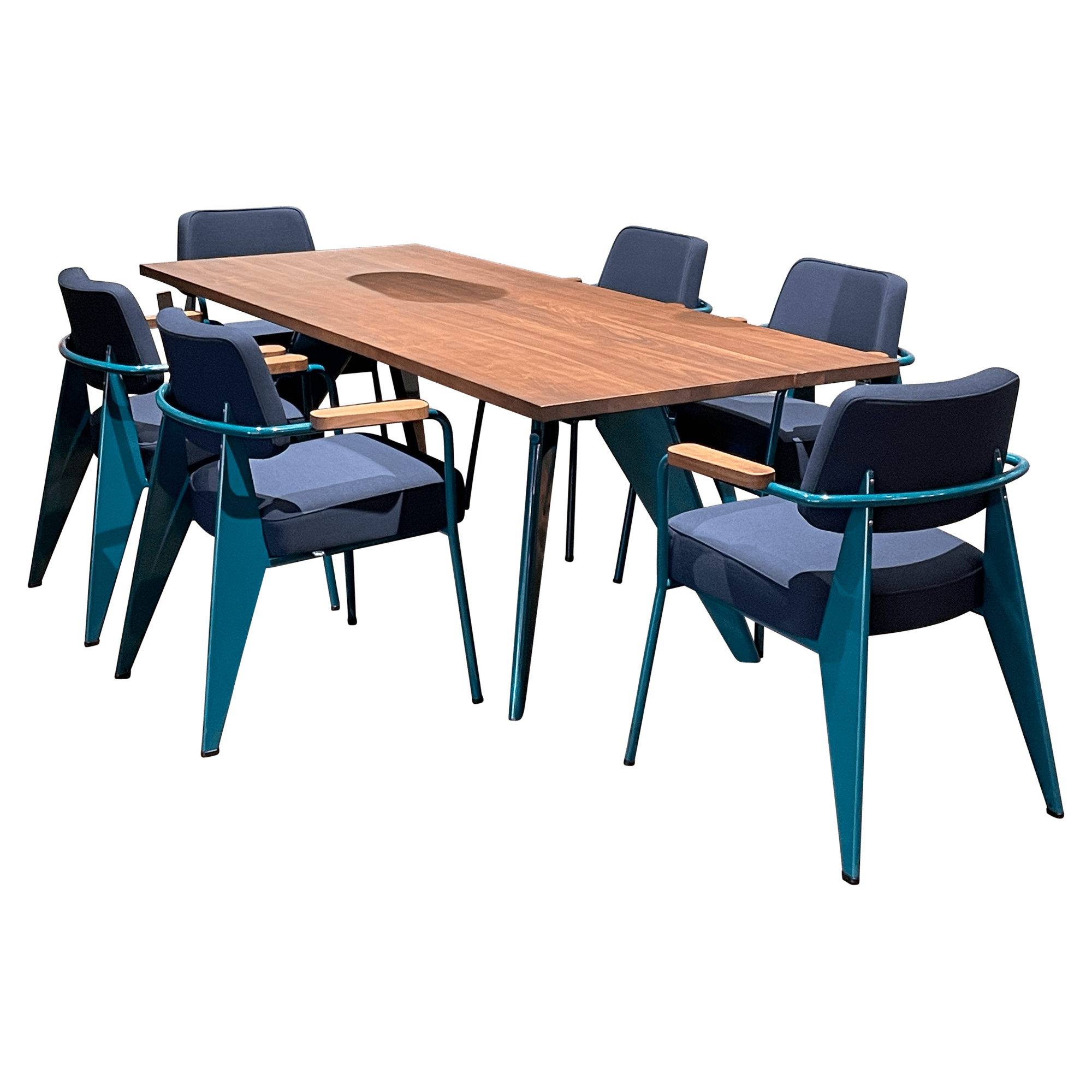 EM Table und Fauteuil Direction Tisch und 6 Polsterstühle