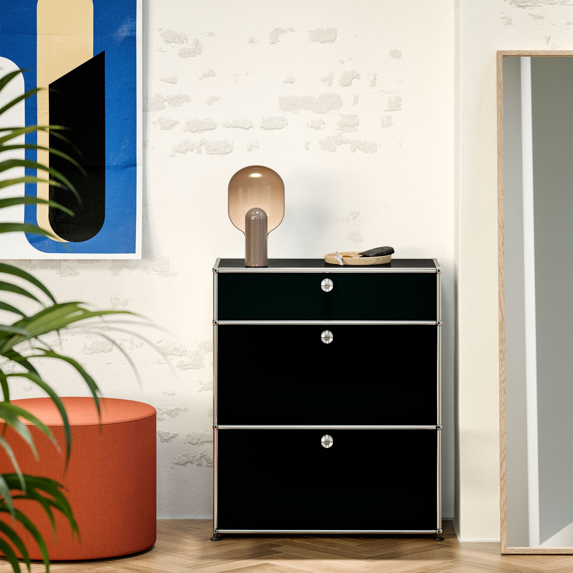 Haller Regal mit 2 Klappen und Ausziehtür